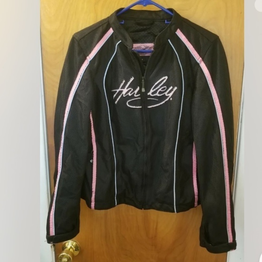 Harley-Davidson Black Bomber Jacket with Pink Accents